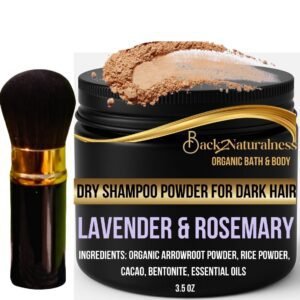 Organic Dry Shampoo for Dark Hair | Natural Powder with Kabuki Brush
