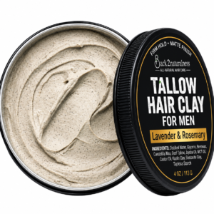 Back2Naturalness tallow hair clay for men in a 4 oz Lavender and Rosemary tin